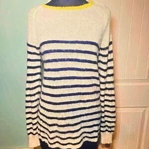 Trovata White and Navy Striped Sweater with Yellow Accent